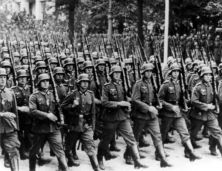 German soldiers marching in the Rhineland region of western Germany, 7 Mar 1936 ww2dbase