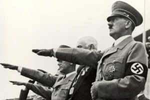 Adolf Hitler and his staff salute the teams during the opening ceremonies of the XI Olympic Games