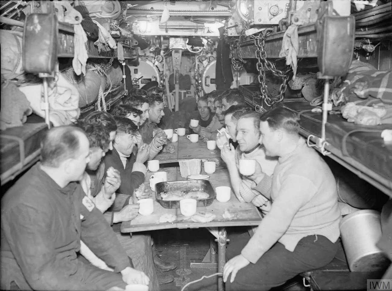The crew having their supper on board HMS GRAPH (ex U-Boat U 570)